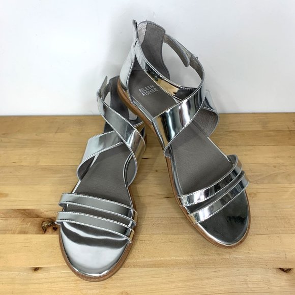 NWOT EILEEN FISHER Cici Velcro Sandal in Silver Sz 8.5 - Picture 2 of 12